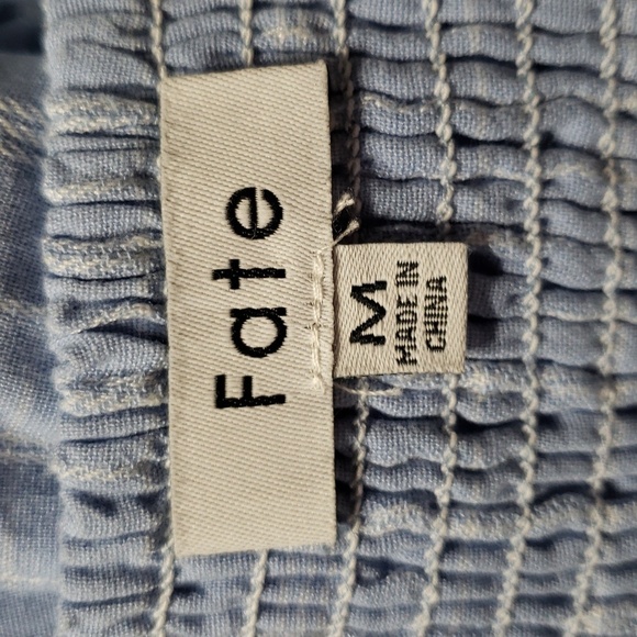 Fate Mini Dress Medium Plaid Blue White Ruffle Cap Sleeve Pockets Tiered Smocked - Picture 14 of 16